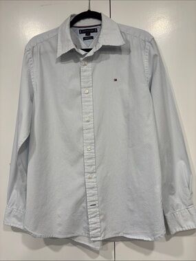 Tommy Hilfiger White and Light Blue Micro-Pattern Dress Shirt